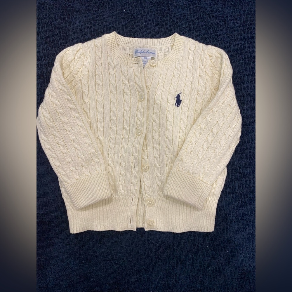 Ralph Lauren Ivory Polo Cableknit Cardigan Sweater Size 12M